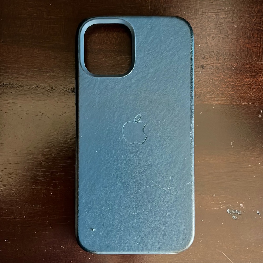 iPhone 12 Pro blue leather case with MagSafe